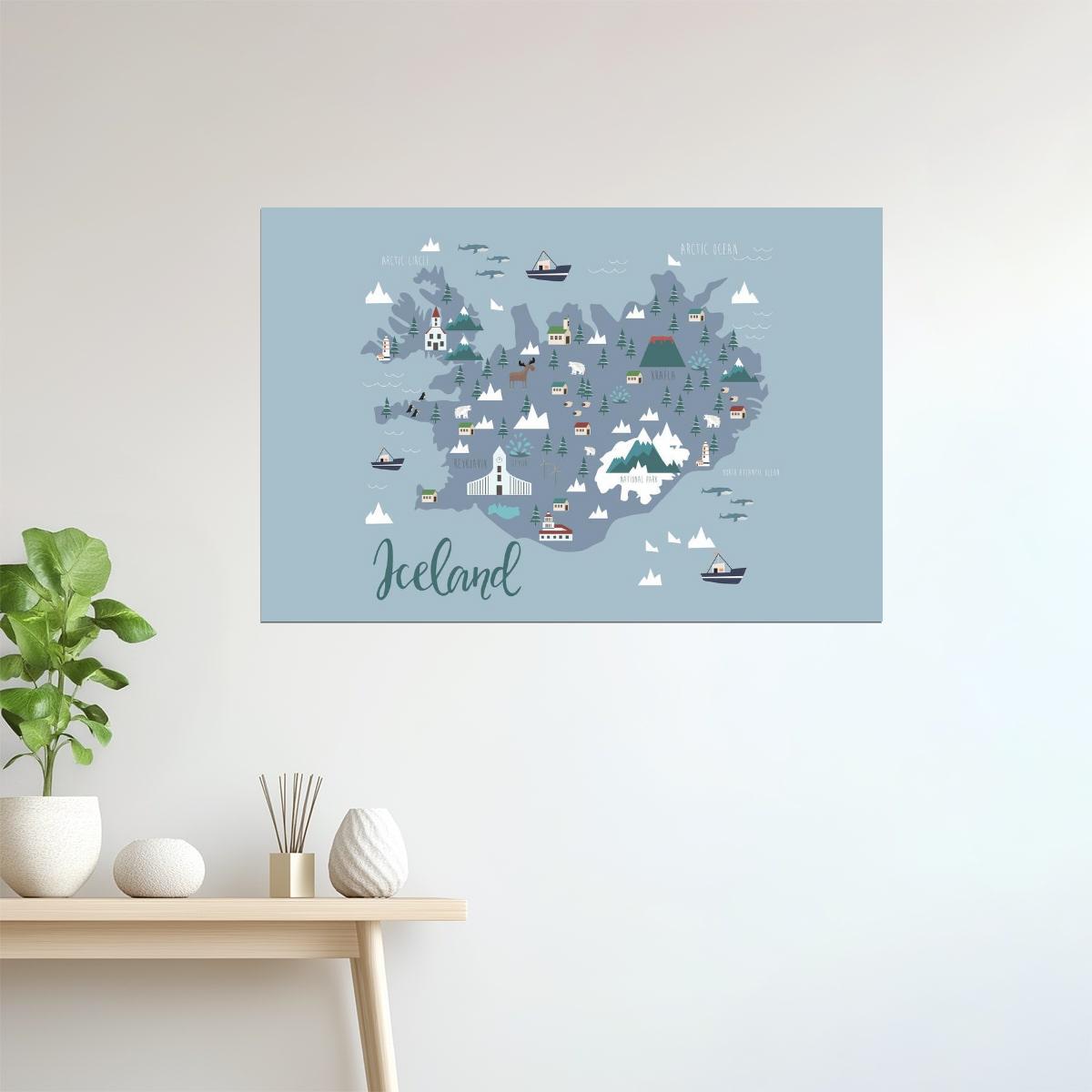 Iceland Map | Illustrated Minimalist Map with Landmarks Poster