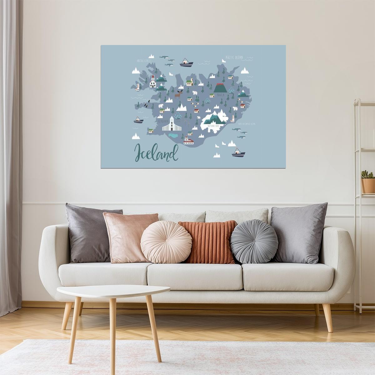 Iceland Map | Illustrated Minimalist Map with Landmarks Poster