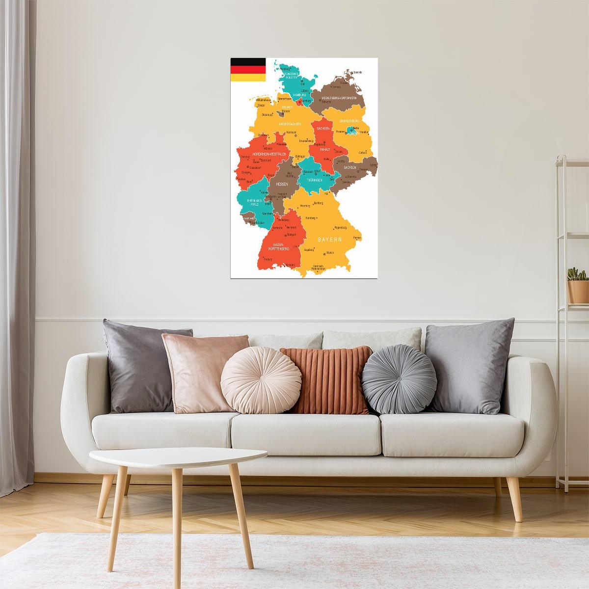 Germany Map | Colorful Geographical Map of Regions Poster