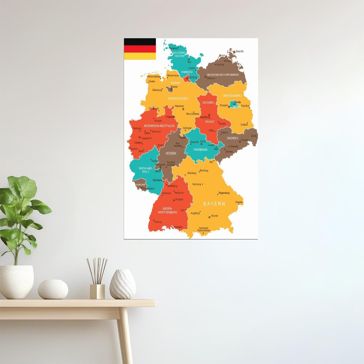 Germany Map | Colorful Geographical Map of Regions Poster
