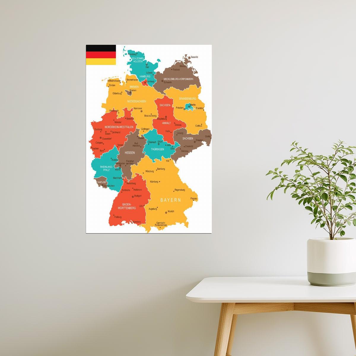 Germany Map | Colorful Geographical Map of Regions Poster