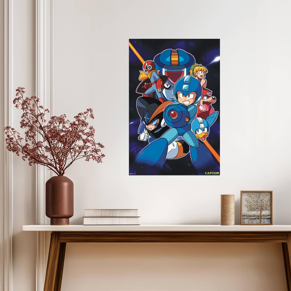 Mega Man in Space | Retro Gaming Poster | 8-Bit Video Game Art - Video Games Poster