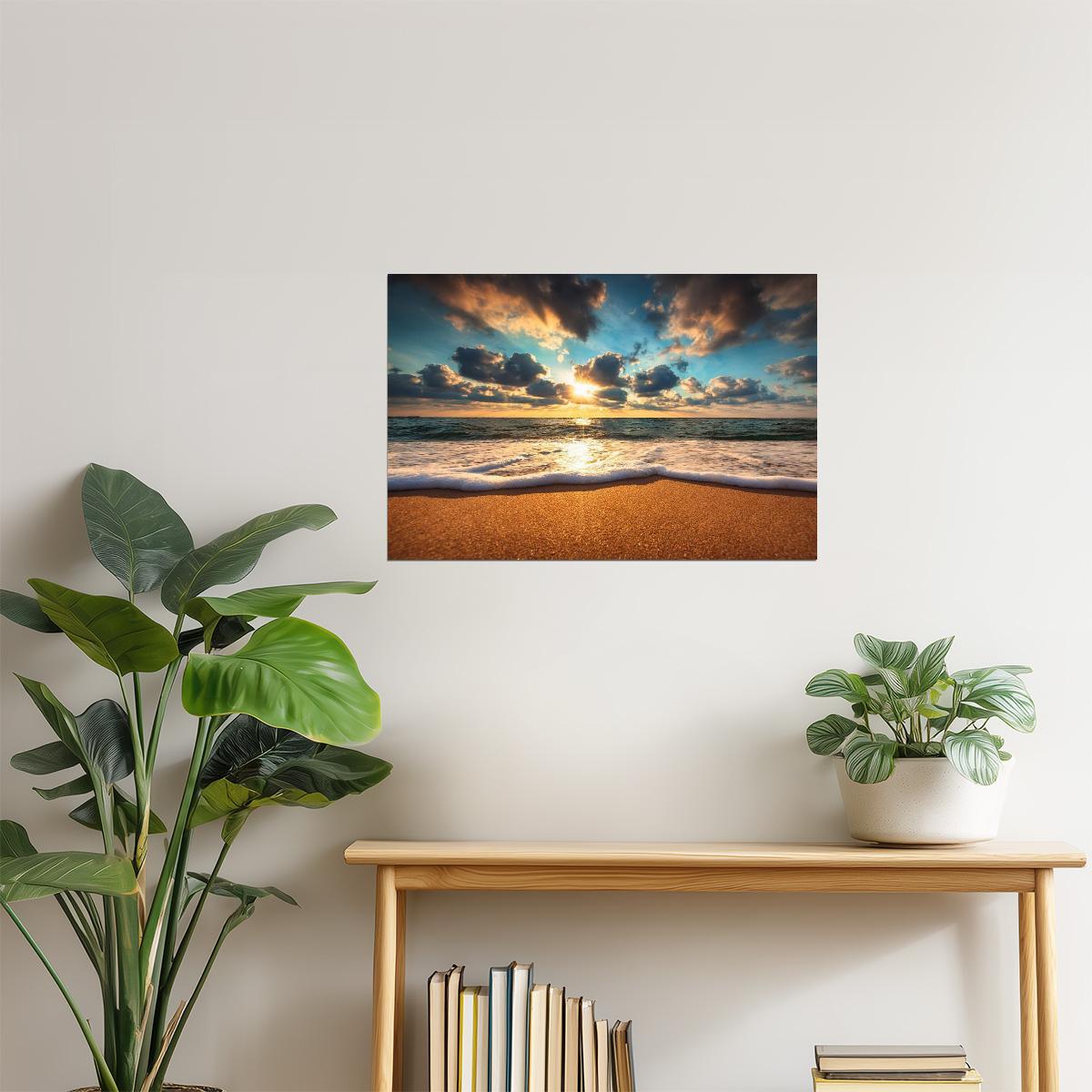 Beach Sunrise Over Sea Poster | Coastal Photography | Seascape Wall Art