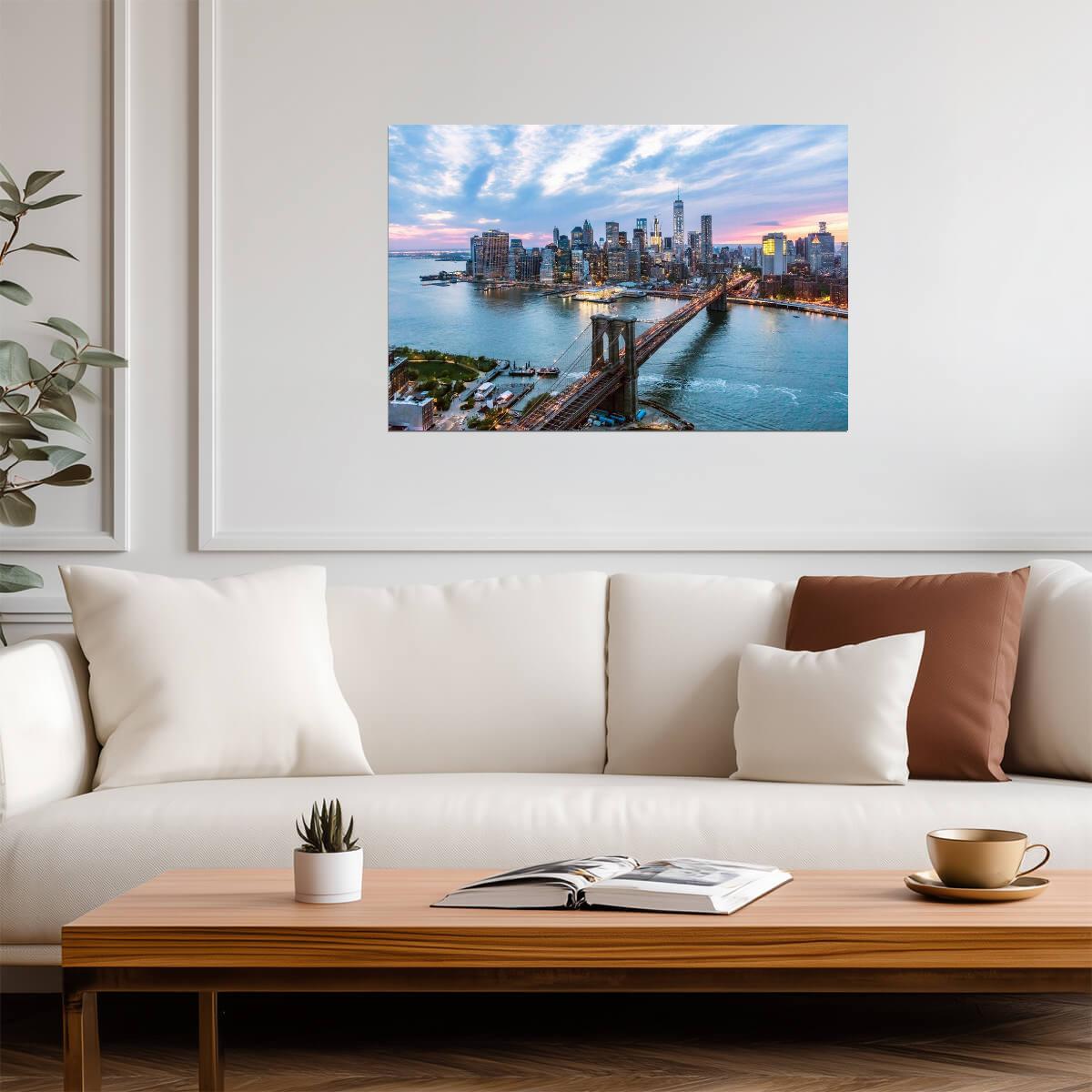 Manhattan and Brooklyn Bridge at Dusk | New York City Photography | Skyline Poster - Photography Poster