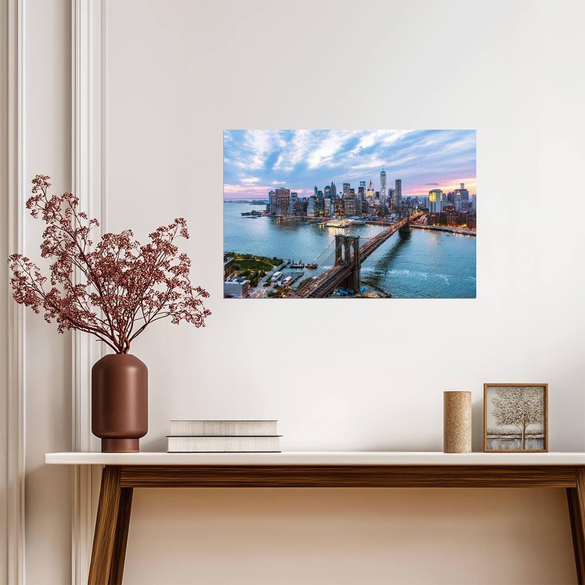 Manhattan and Brooklyn Bridge at Dusk | New York City Photography | Skyline Poster - Photography Poster