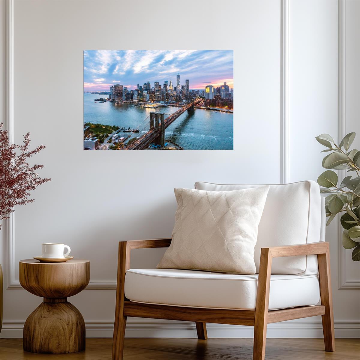 Manhattan and Brooklyn Bridge at Dusk | New York City Photography | Skyline Poster - Photography Poster