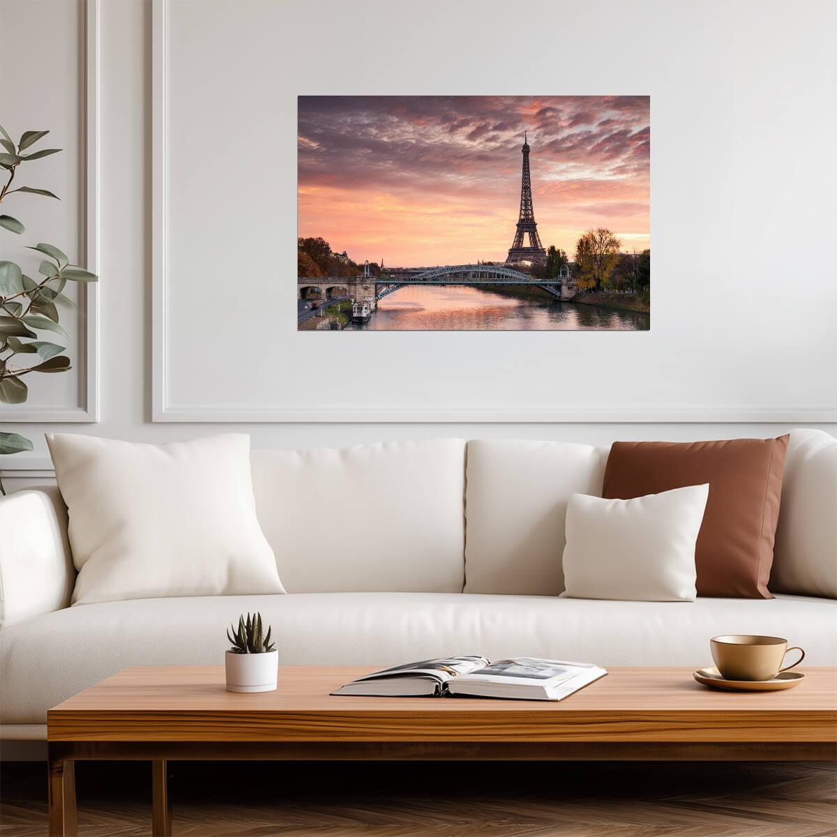 Dawn Over the Eiffel Tower and Seine River | Paris Photography | Romantic Cityscape Poster - Photography Poster