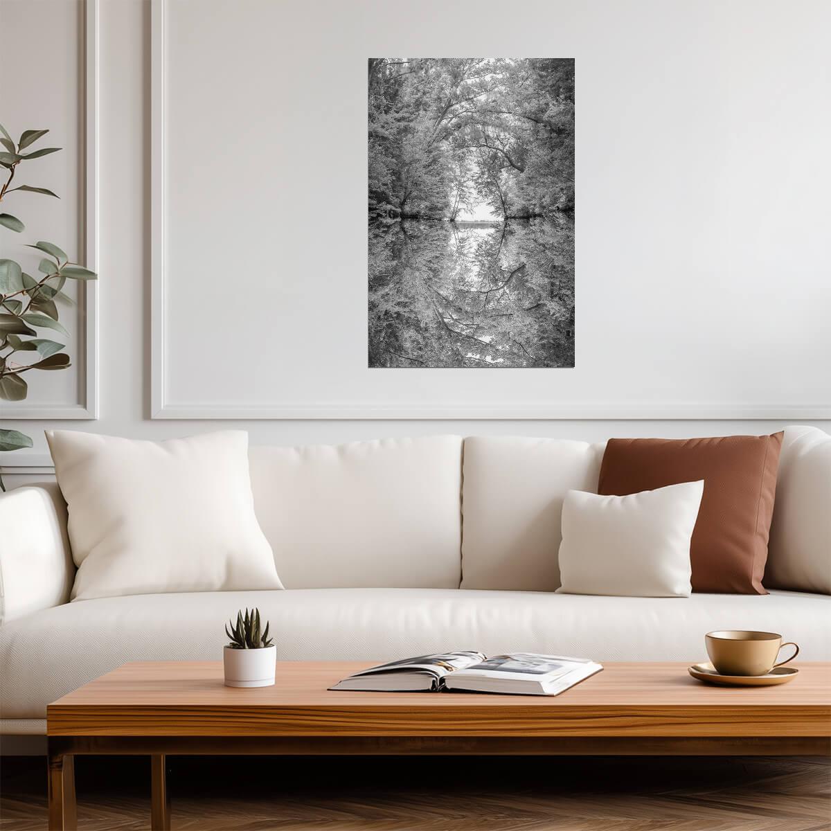 Reflection of Tree Branches in a River | Black and White Nature Photography | Abstract Poster - Photography Poster