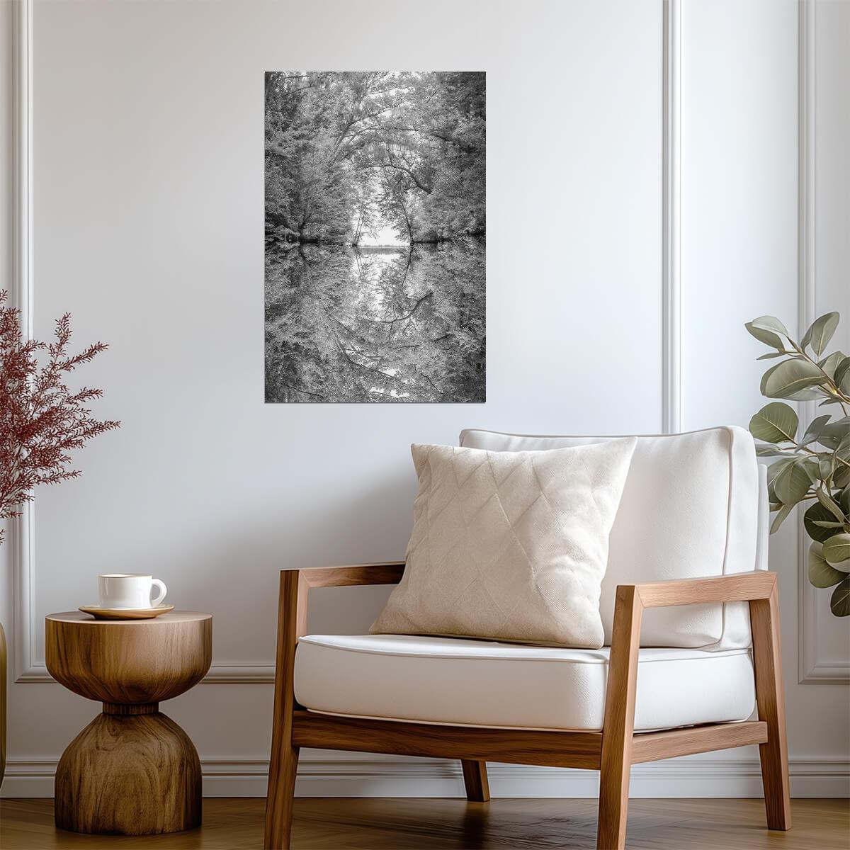 Reflection of Tree Branches in a River | Black and White Nature Photography | Abstract Poster - Photography Poster