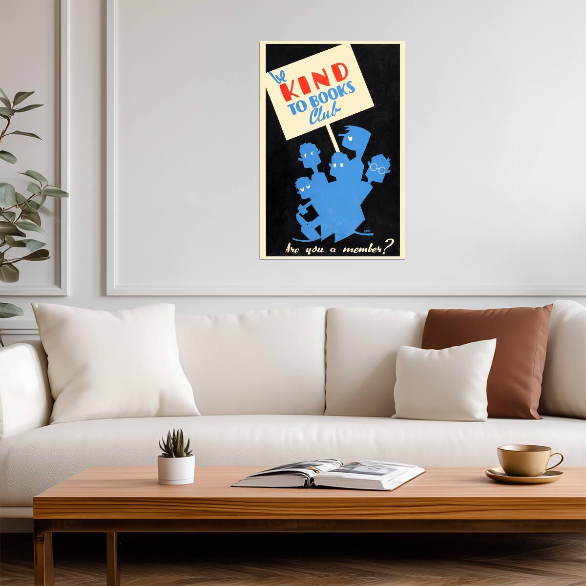 Be Kind to Books Club | Retro WPA Style Poster | Vintage Library Art - Type & Quotes Poster