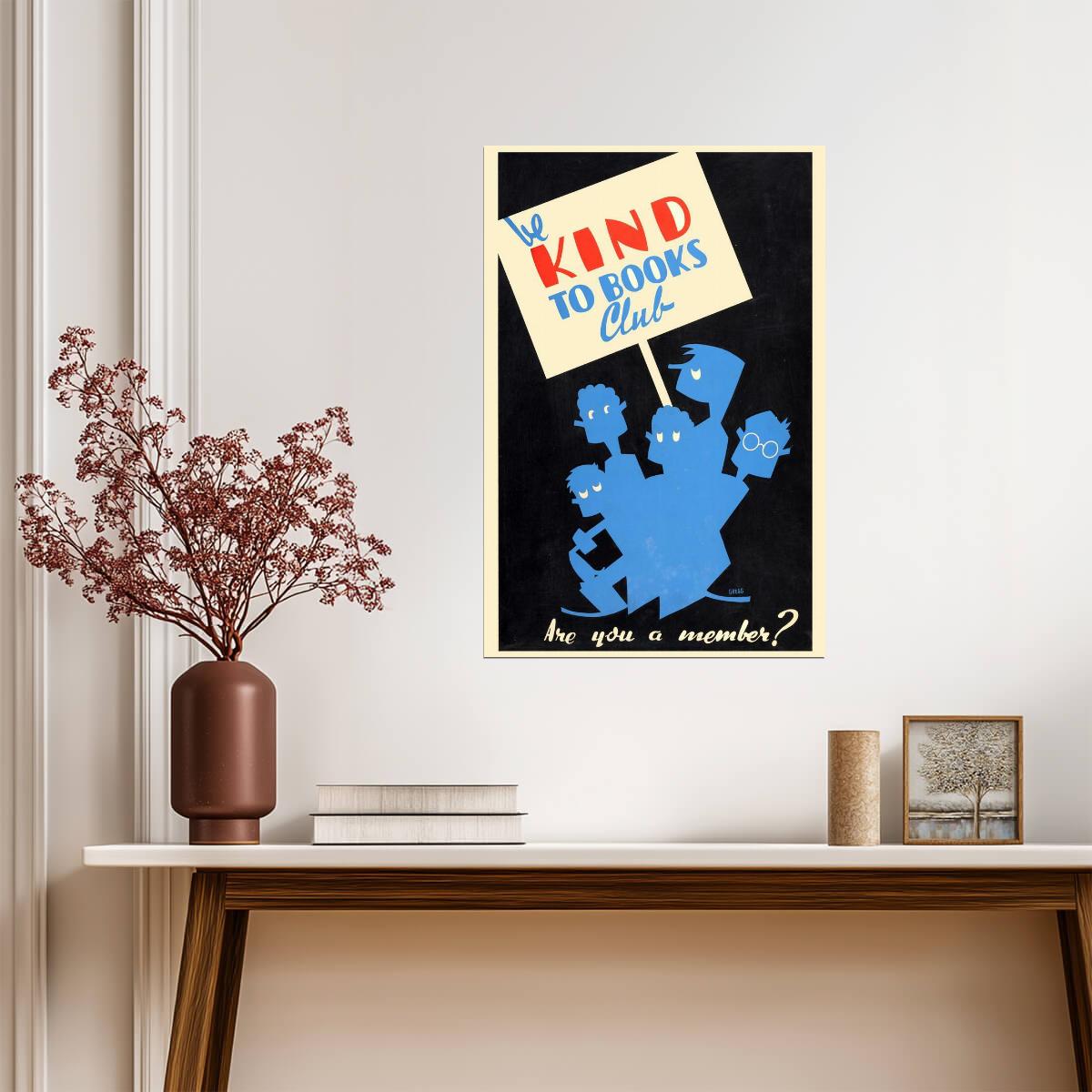 Be Kind to Books Club | Retro WPA Style Poster | Vintage Library Art - Type & Quotes Poster