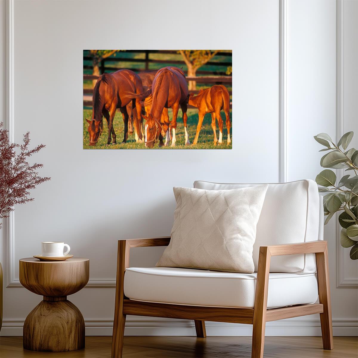 Thoroughbred Mares and Foals Grazing | Equestrian Photography | Horse Poster - Photography Poster