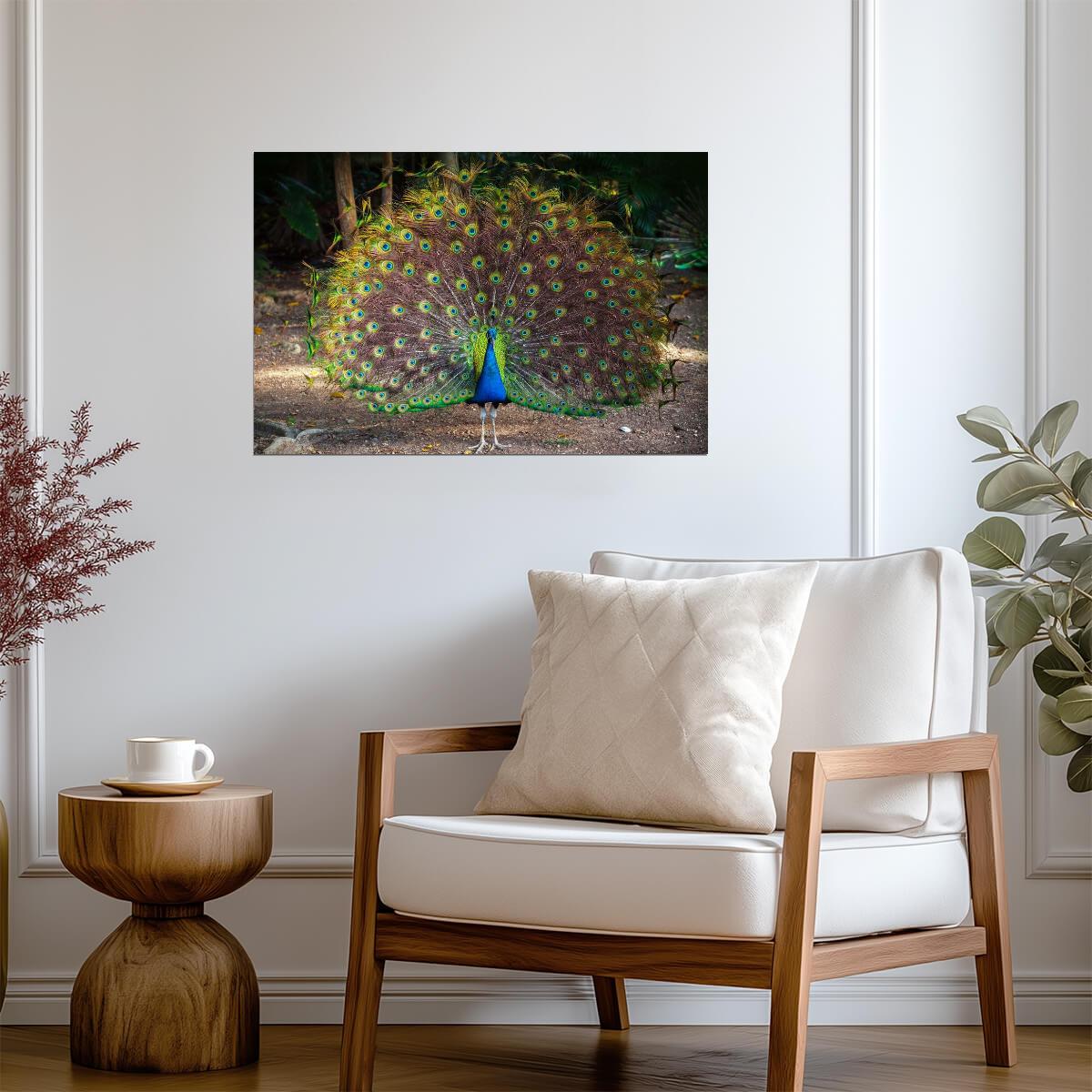 Wild Peacock with Feathers Spread | Bird Photography Print | Wildlife Poster - Photography Poster