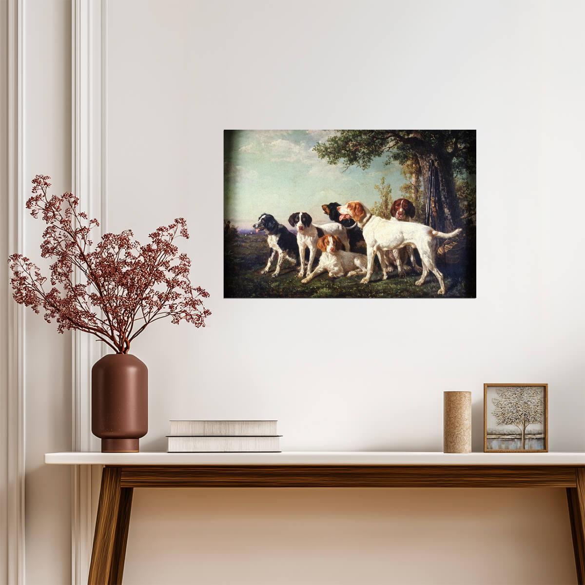 Pack of Hounds at Rest | Vintage Dog Painting | Classic Hunting Scene Poster - Graphic & Art Poster