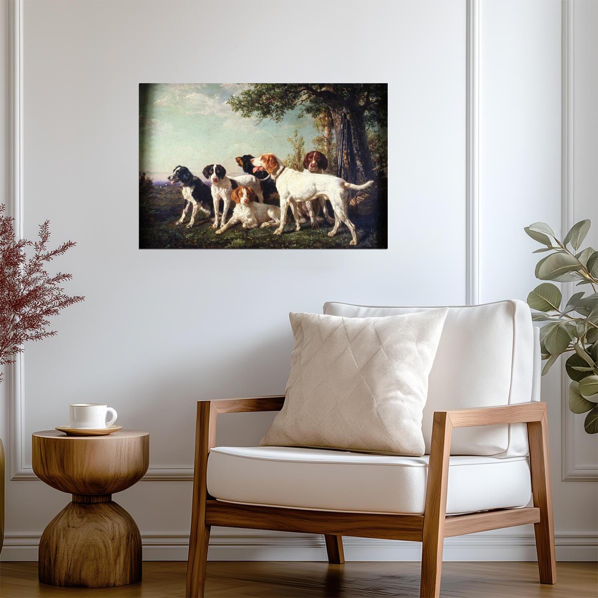 Pack of Hounds at Rest | Vintage Dog Painting | Classic Hunting Scene Poster - Graphic & Art Poster