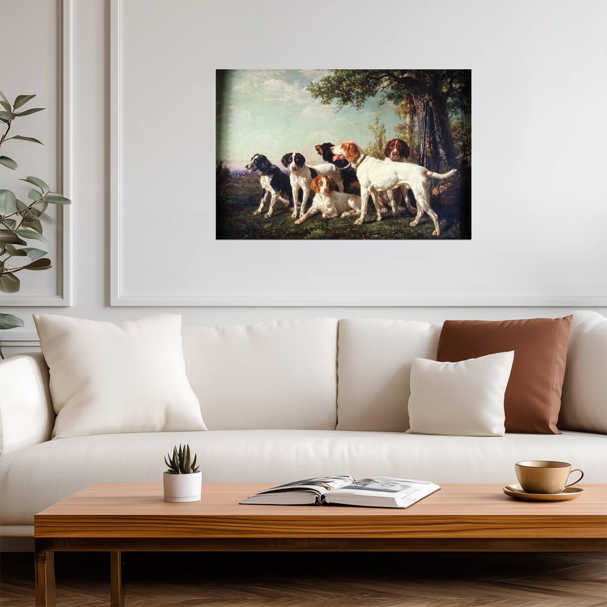 Pack of Hounds at Rest | Vintage Dog Painting | Classic Hunting Scene Poster - Graphic & Art Poster