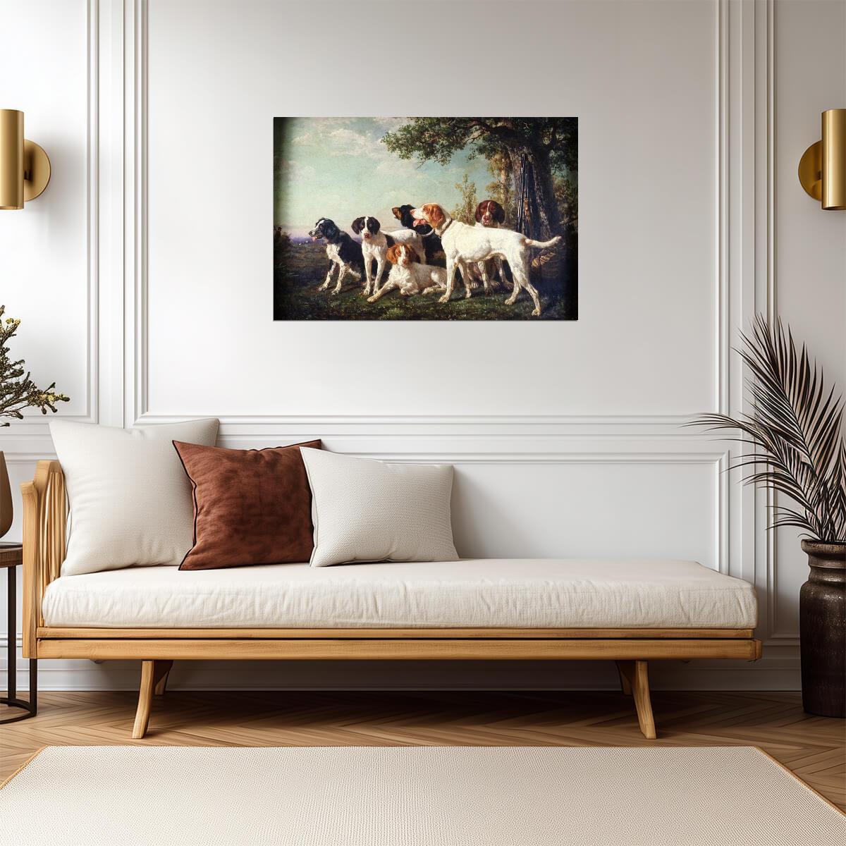 Pack of Hounds at Rest | Vintage Dog Painting | Classic Hunting Scene Poster - Graphic & Art Poster