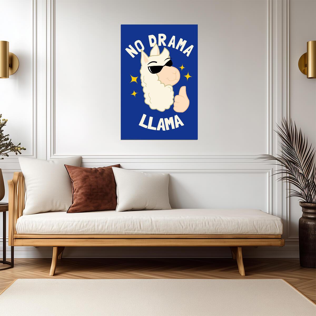 "No Drama Llama" | Funny Animal Pun Poster | Cute Illustration Wall Art - Type & Quotes Poster