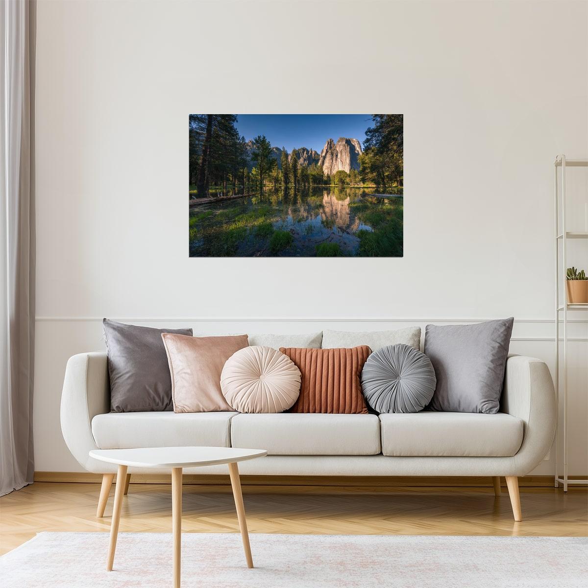 Cathedral Peak Yosemite Poster | National Park Reflection Photography | Mountain Wall Art