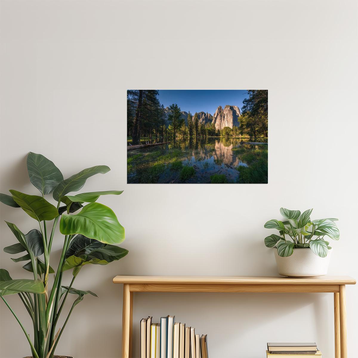 Cathedral Peak Yosemite Poster | National Park Reflection Photography | Mountain Wall Art