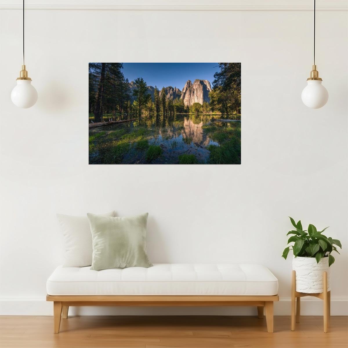 Cathedral Peak Yosemite Poster | National Park Reflection Photography | Mountain Wall Art