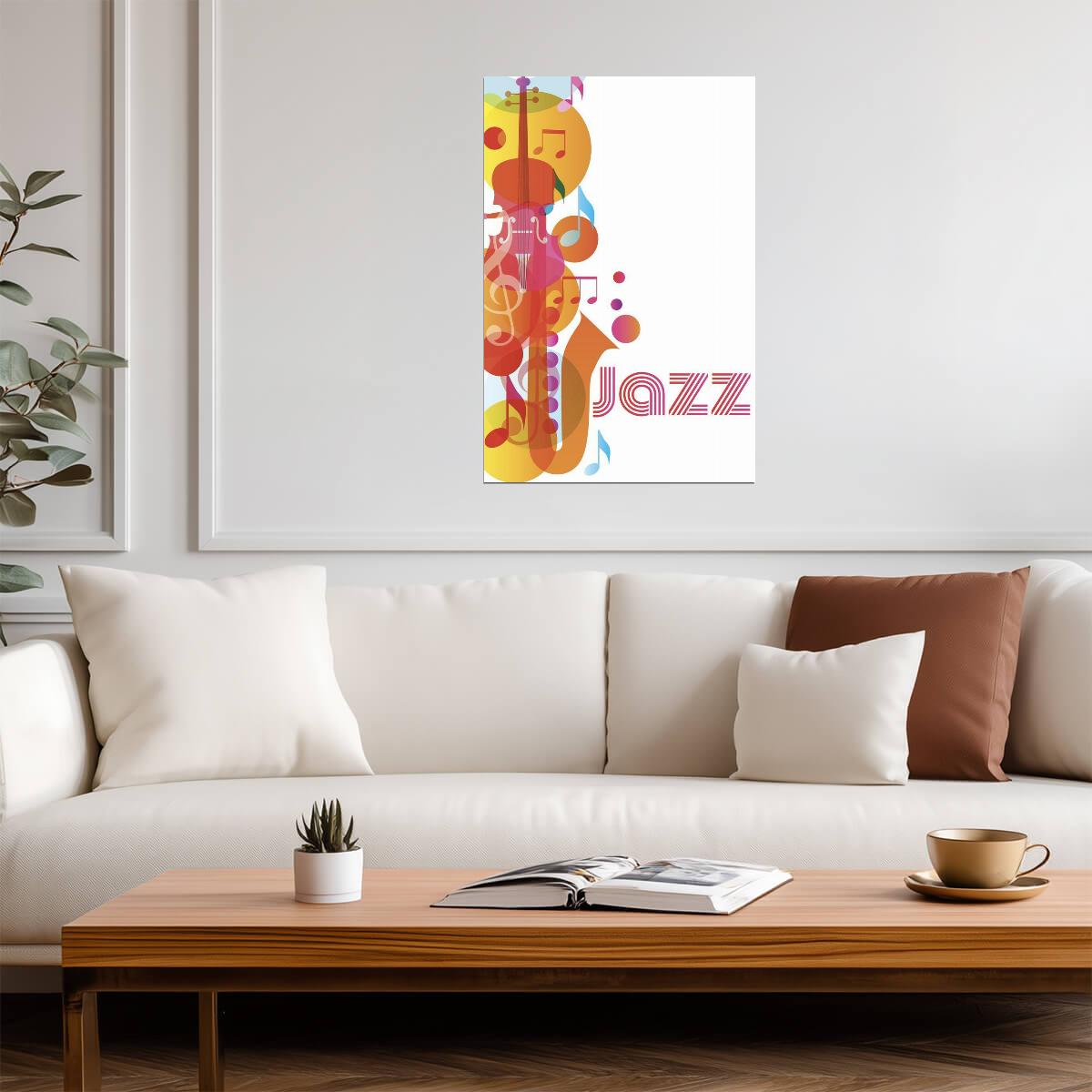 Colorful Abstract Jazz Music | Saxophone & Violin Art Print | Vibrant Wall Decor Poster - Music Poster