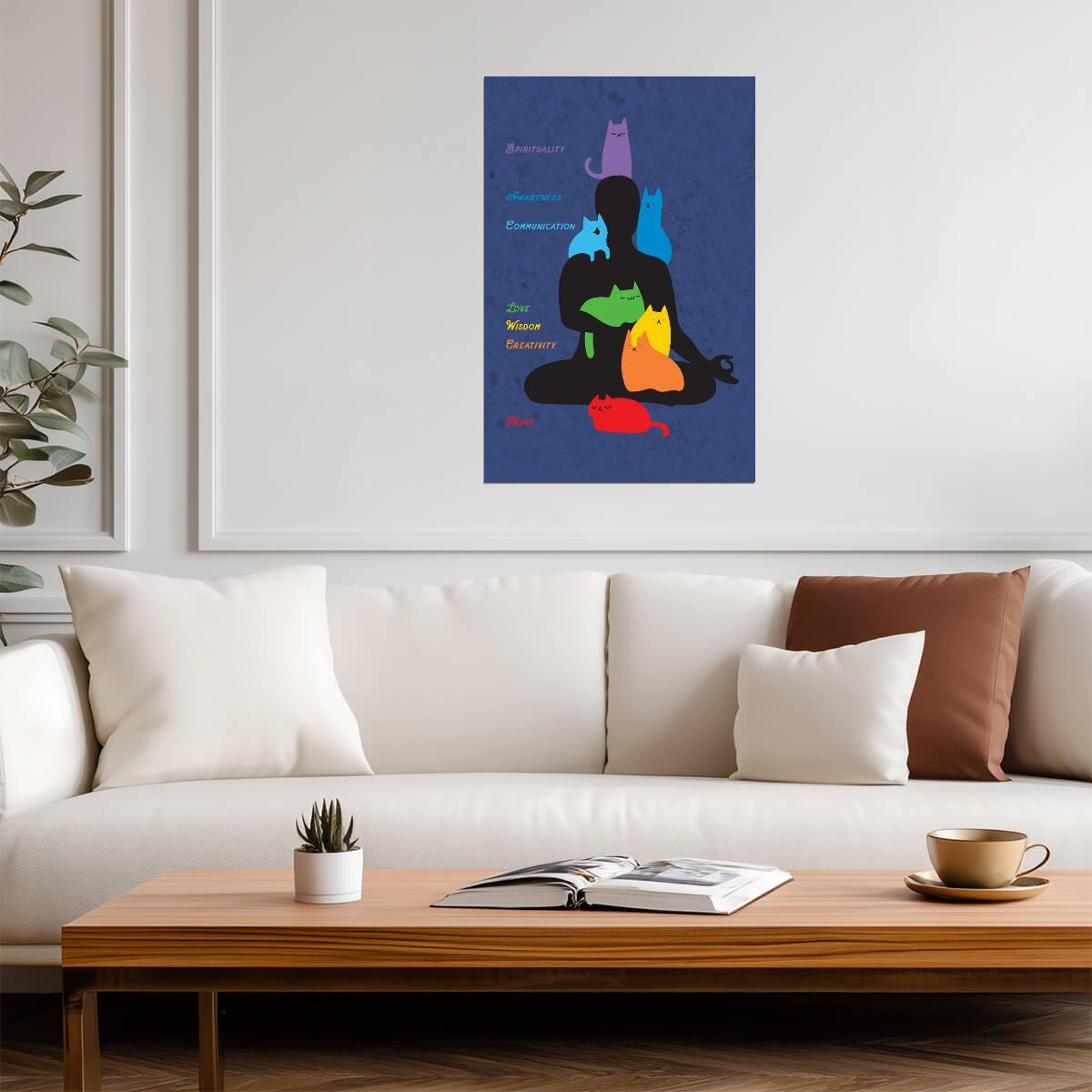 Cat Chakras Chart | Funny Yoga & Meditation Poster | Spiritual Humor Wall Art - Type & Quotes Poster