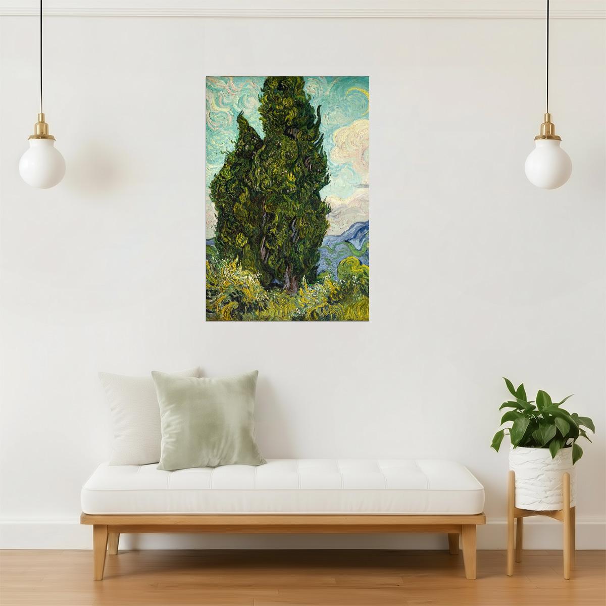 Vincent Van Gogh Cypresses Poster | Post-Impressionist Landscape | Fine Art Print