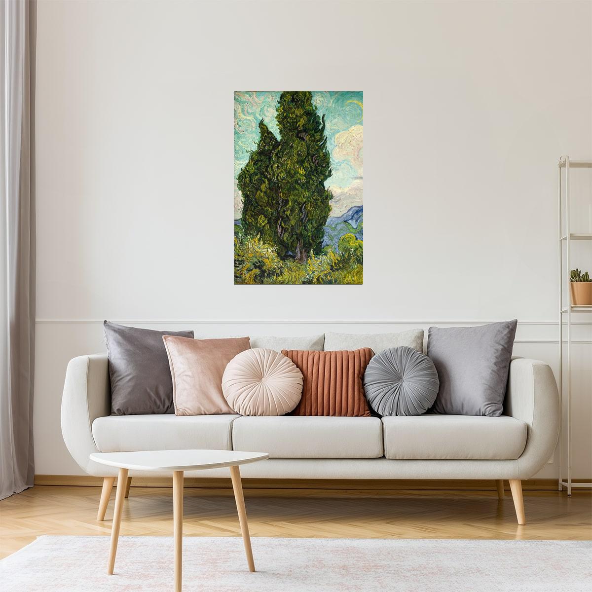 Vincent Van Gogh Cypresses Poster | Post-Impressionist Landscape | Fine Art Print