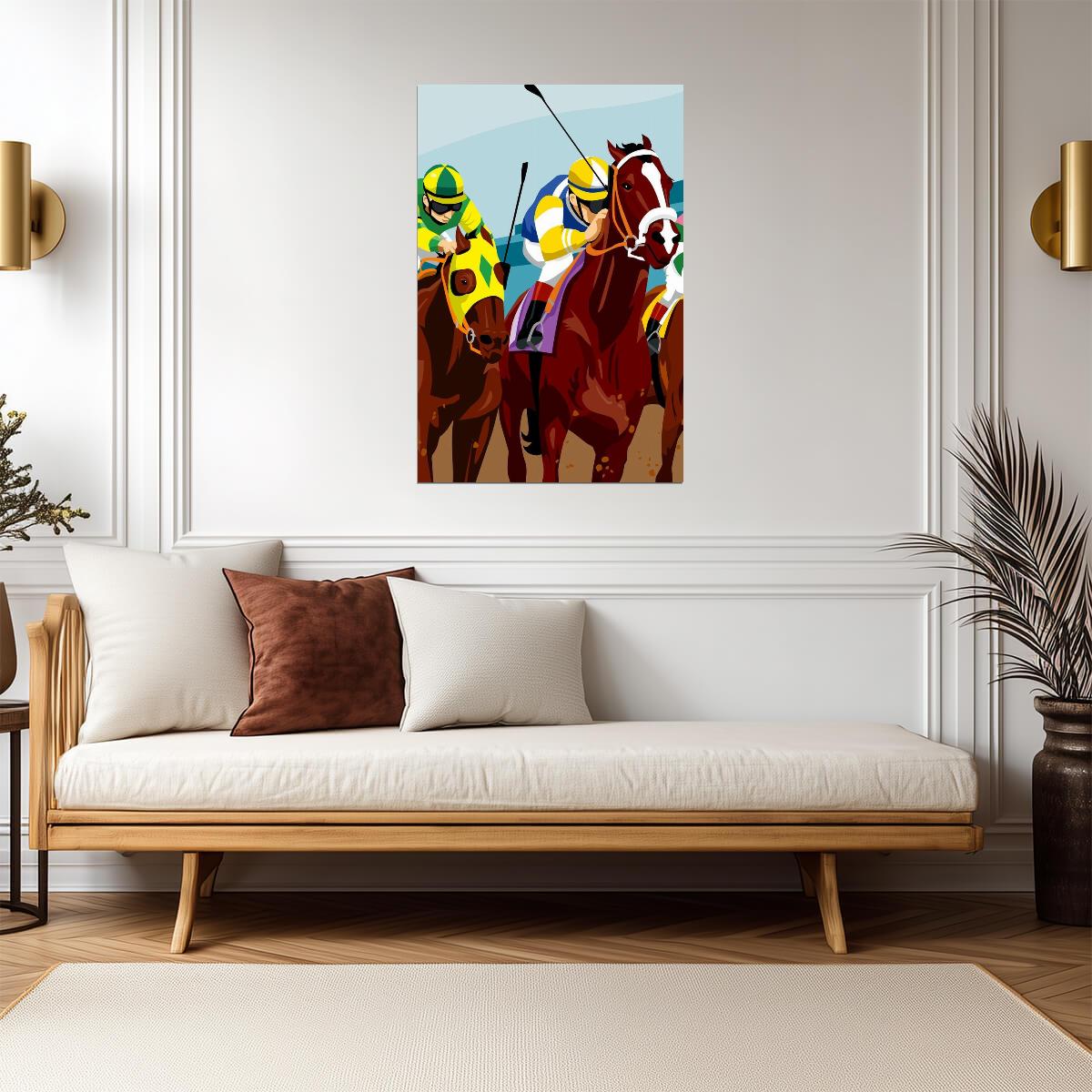 Jockeys Racing Horses | Pop Art Style Painting | Colorful Horse Race Poster - Graphic & Art Poster