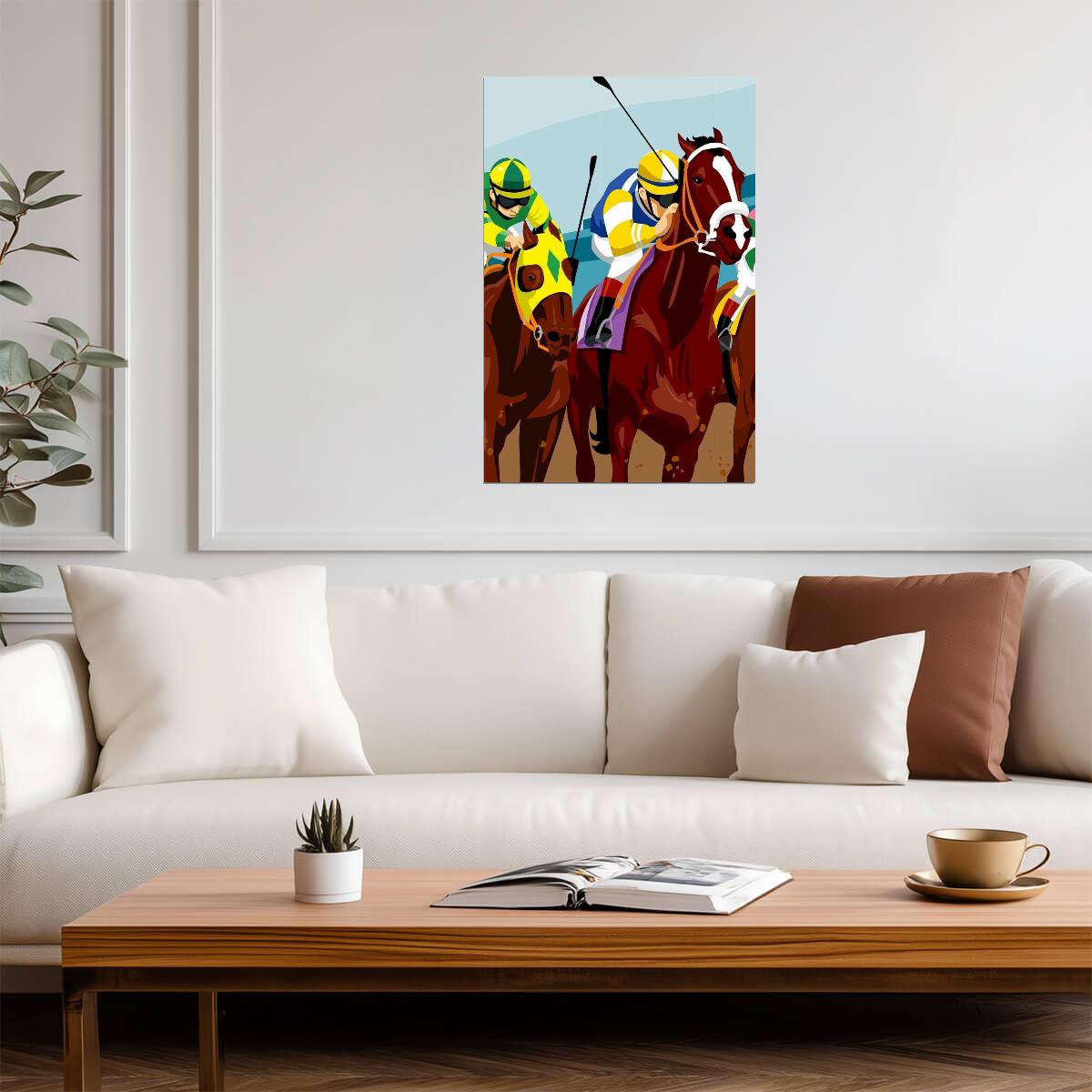 Jockeys Racing Horses | Pop Art Style Painting | Colorful Horse Race Poster - Graphic & Art Poster
