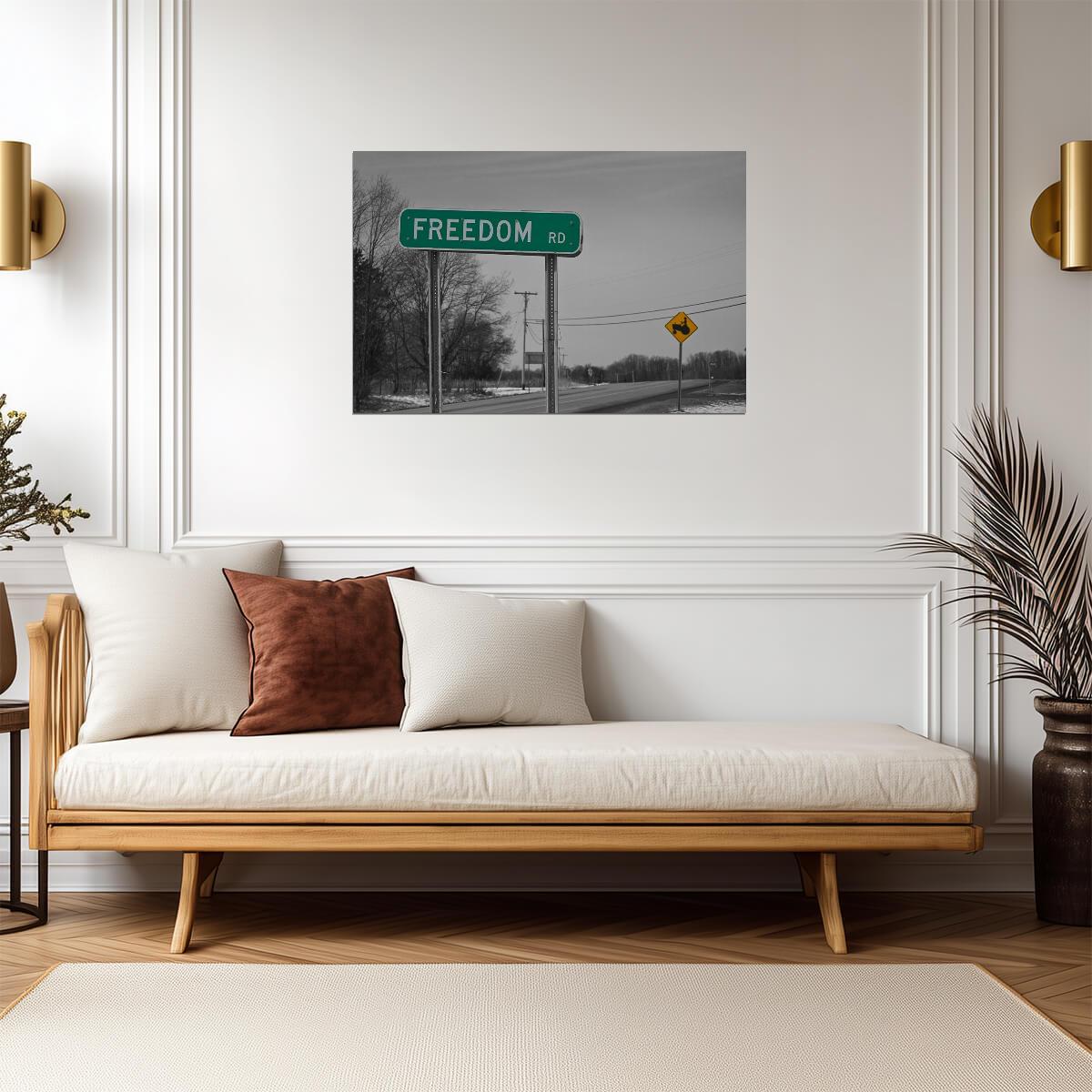 "Freedom Road" Sign Photo | Inspirational Landscape | Motivational Photography Poster - Type & Quotes Poster