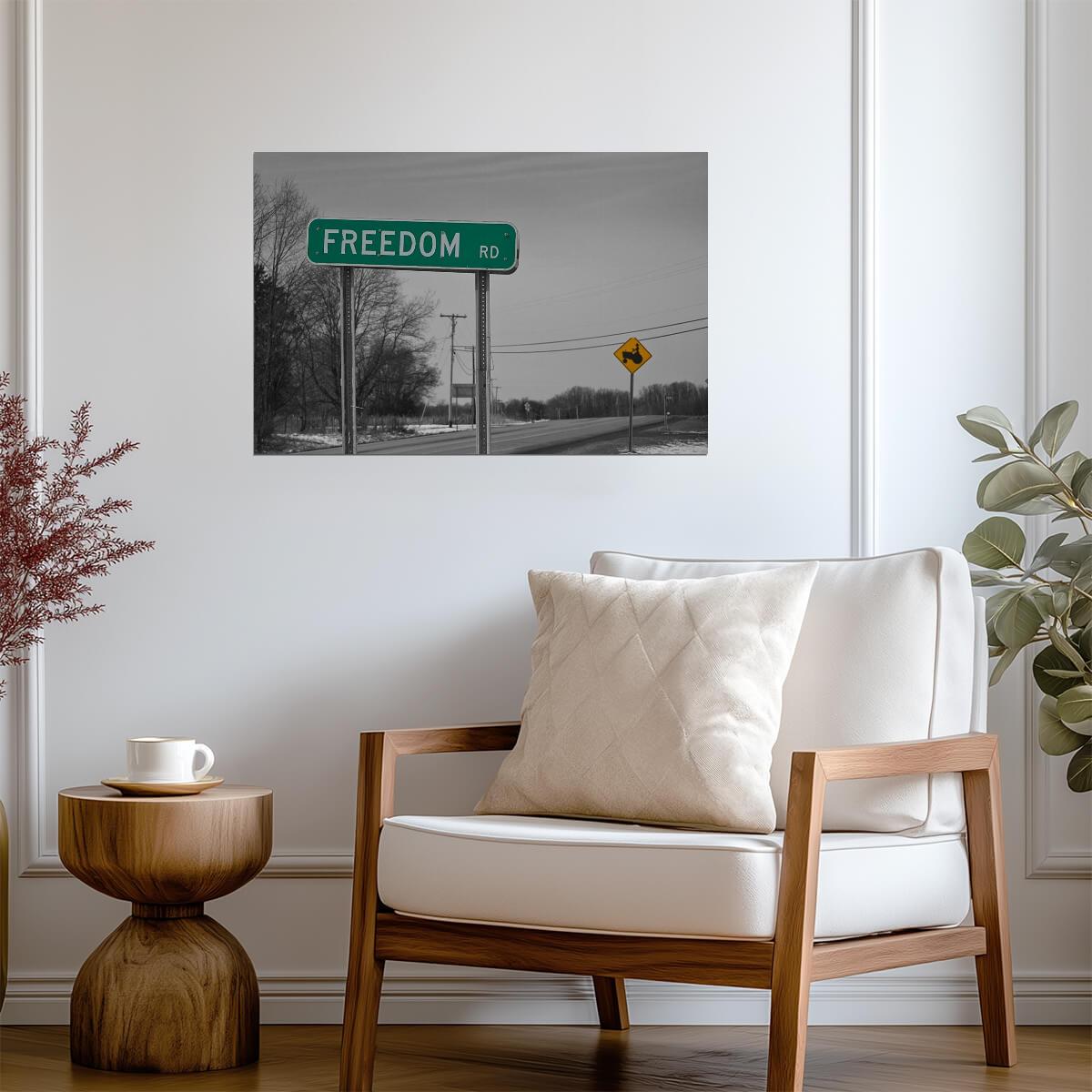 "Freedom Road" Sign Photo | Inspirational Landscape | Motivational Photography Poster - Type & Quotes Poster