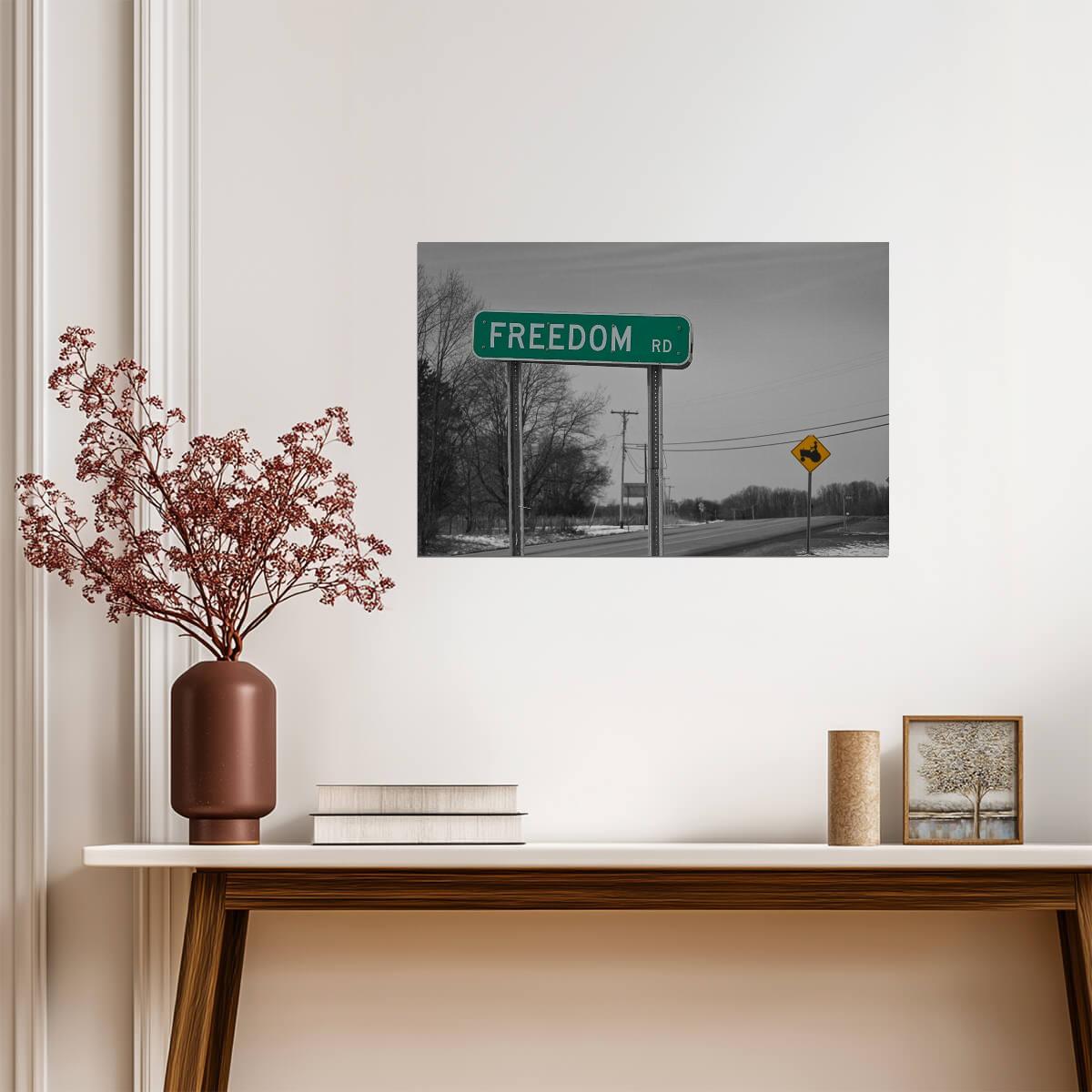 "Freedom Road" Sign Photo | Inspirational Landscape | Motivational Photography Poster - Type & Quotes Poster