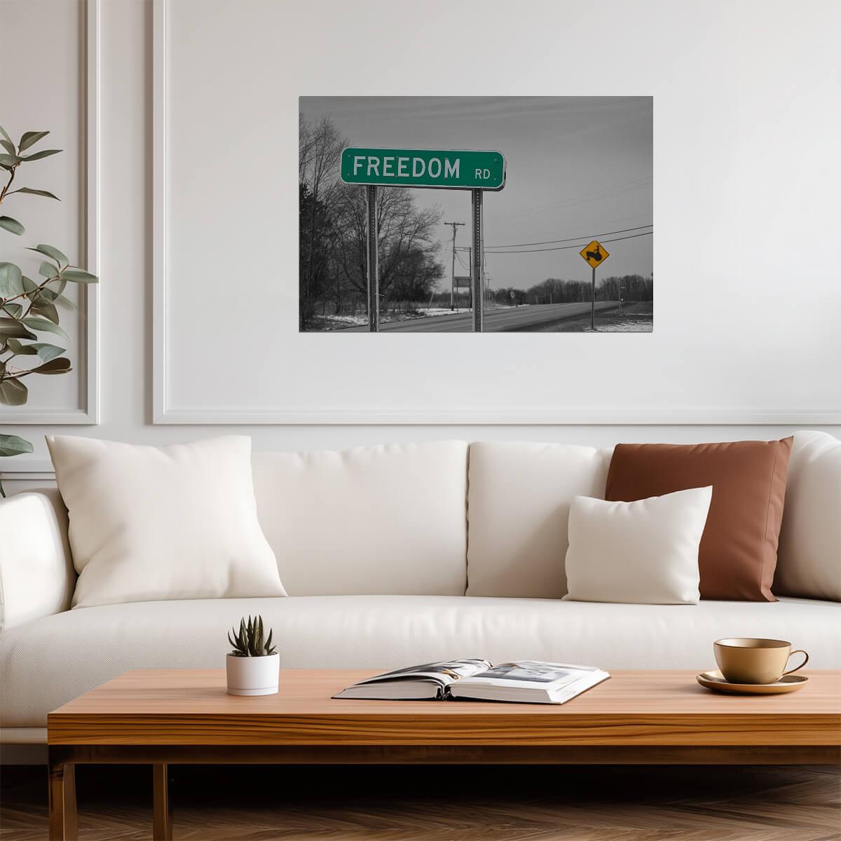 "Freedom Road" Sign Photo | Inspirational Landscape | Motivational Photography Poster - Type & Quotes Poster