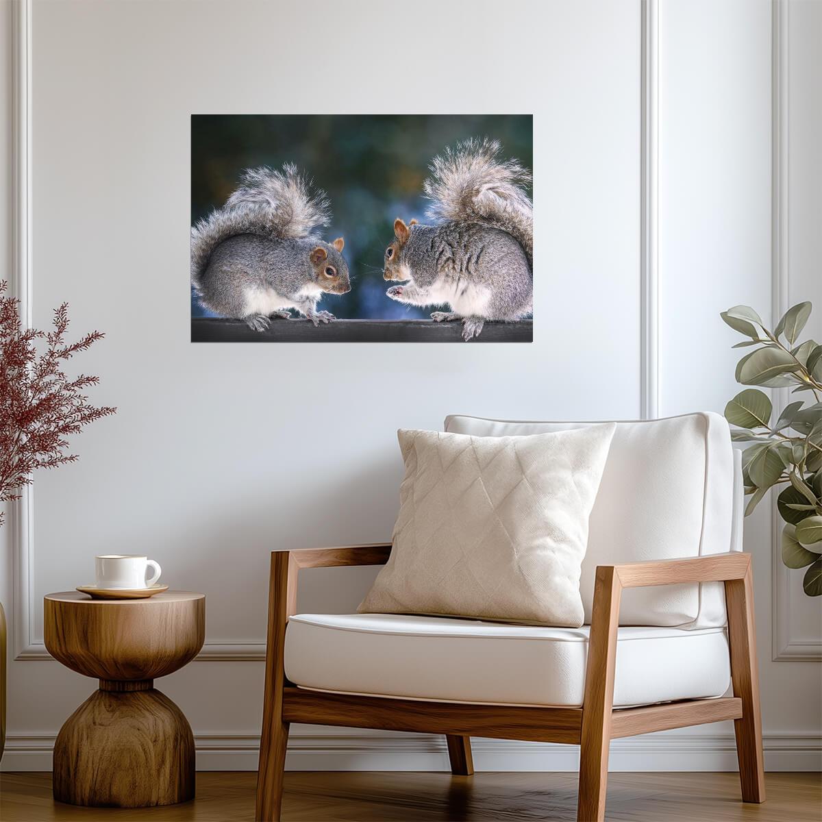 Two Squirrels on a Fence | Funny Animal Photography | "Squirrel Discussion" Poster - Photography Poster