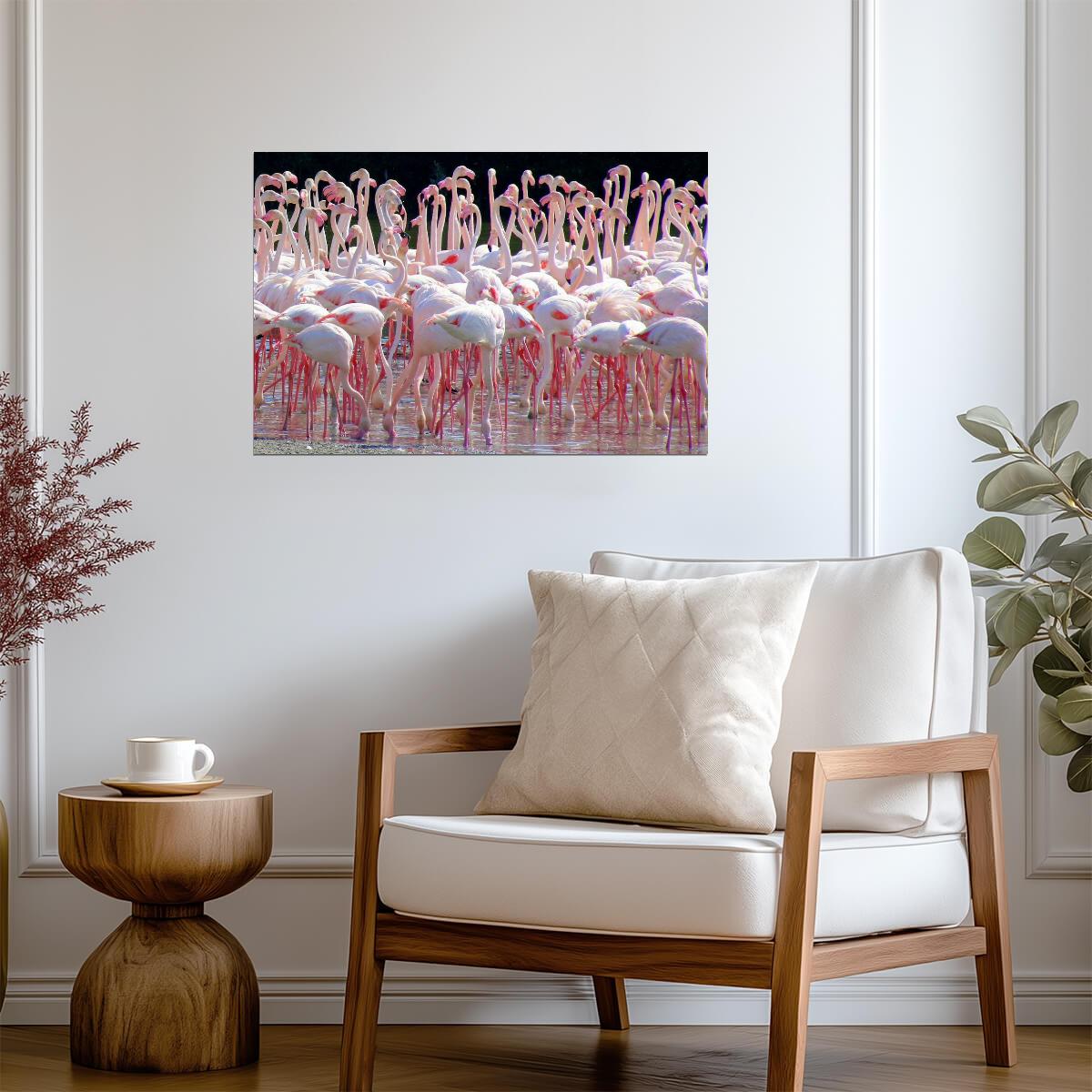 Flock of Flamingos at Ras Al Khor Sanctuary | Dubai Wildlife Photography | Bird Poster - Photography Poster