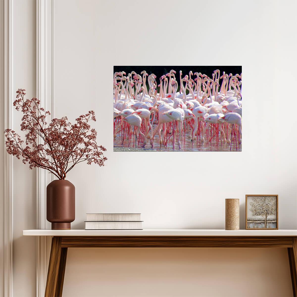 Flock of Flamingos at Ras Al Khor Sanctuary | Dubai Wildlife Photography | Bird Poster - Photography Poster