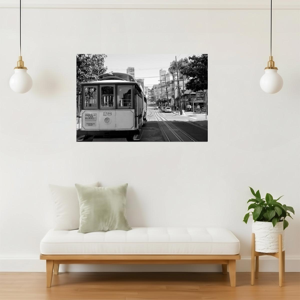 San Francisco Cable Car Poster | Vintage Black and White Photo | California Wall Art