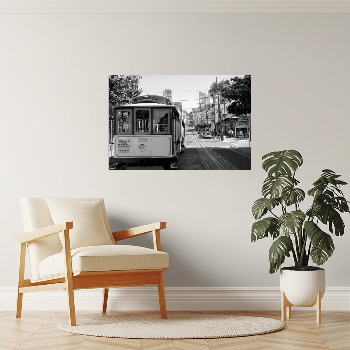 San Francisco Cable Car Poster | Vintage Black and White Photo | California Wall Art
