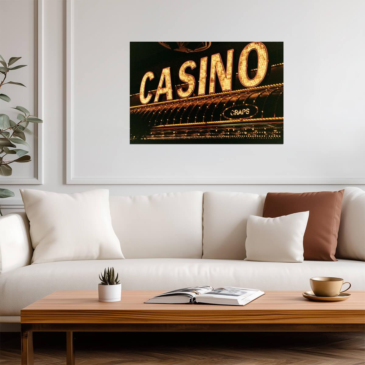 "Casino" and "Craps" Neon Signs Photo | Gambling Themed Art | Las Vegas Nightlife Poster - Type & Quotes Poster