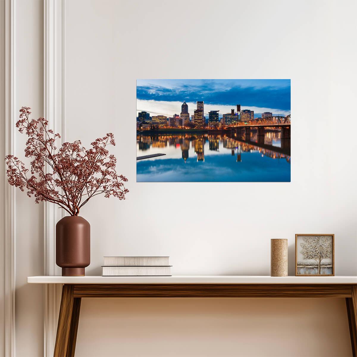 Willamette River Reflections in Portland | Oregon Photography | Cityscape Poster - Photography Poster