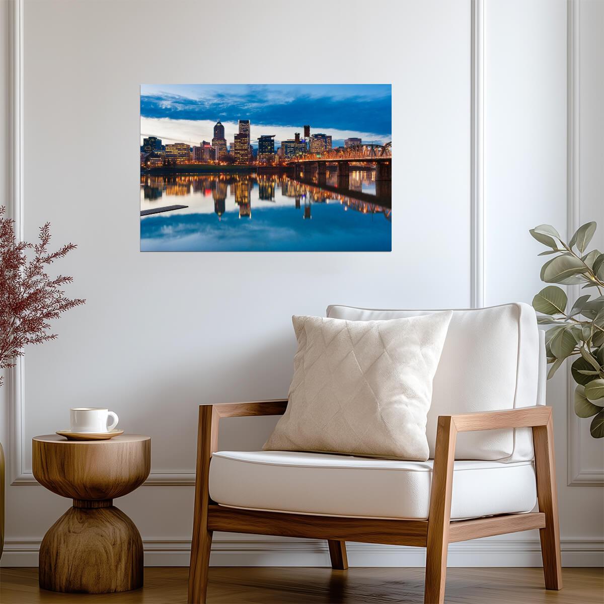 Willamette River Reflections in Portland | Oregon Photography | Cityscape Poster - Photography Poster