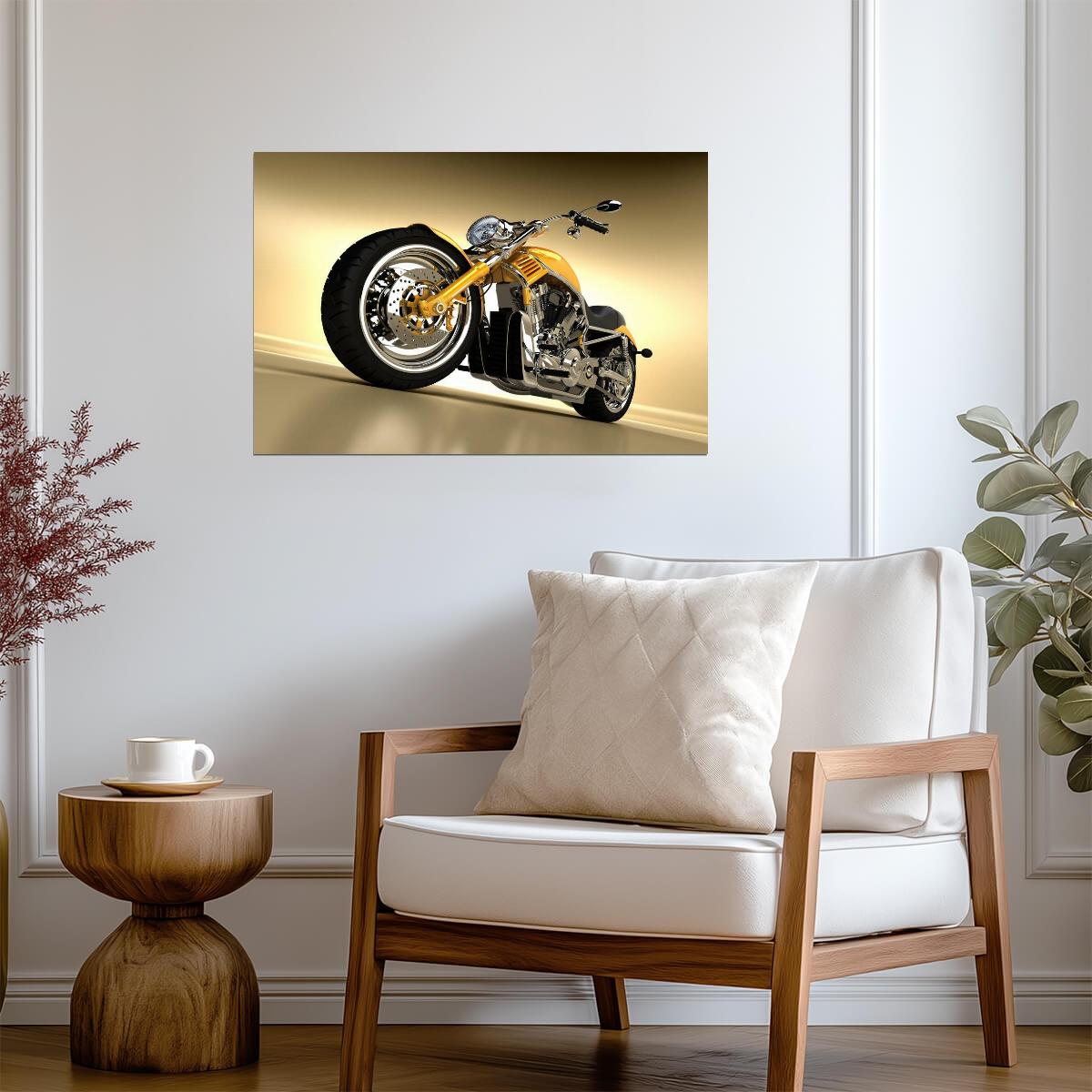 Yellow Chopper Motorcycle | Biker Photography Print | Garage Wall Art Poster - Cars Poster