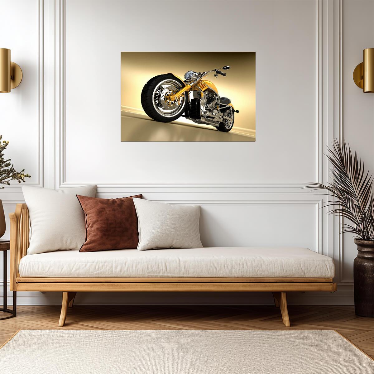 Yellow Chopper Motorcycle | Biker Photography Print | Garage Wall Art Poster - Cars Poster