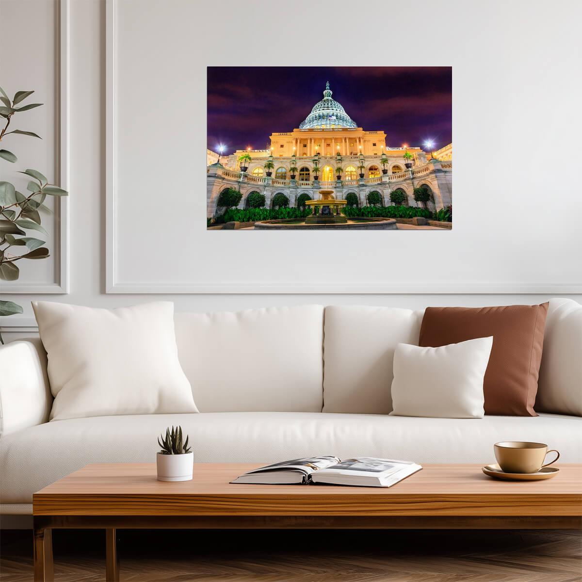 United States Capitol Illuminated at Night | Washington D.C. Photography | Landmark Poster - Photography Poster