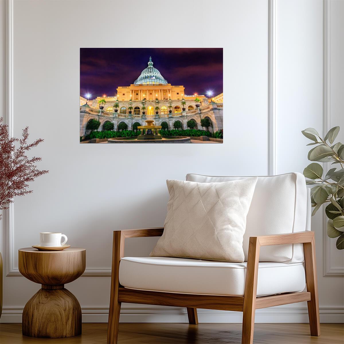 United States Capitol Illuminated at Night | Washington D.C. Photography | Landmark Poster - Photography Poster