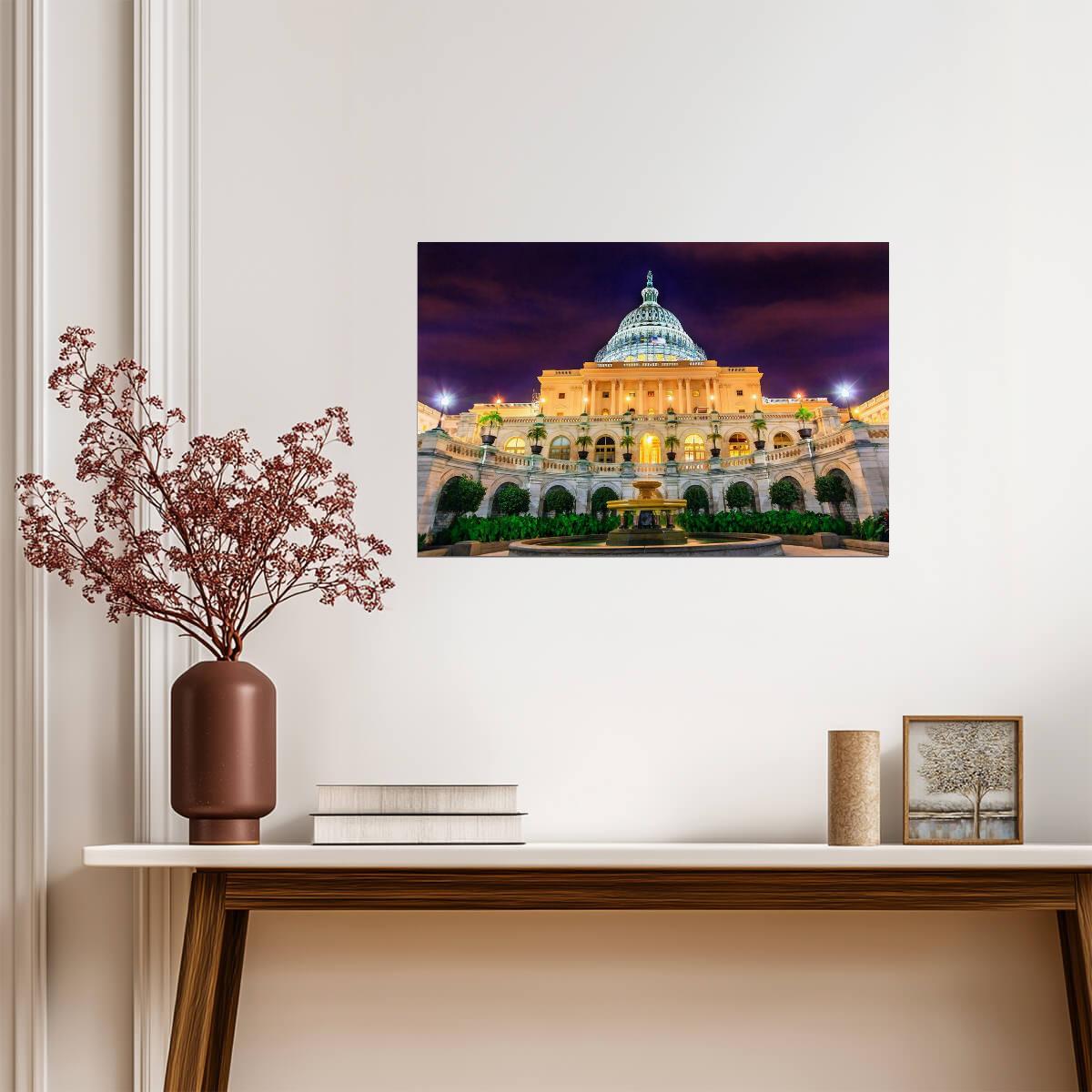 United States Capitol Illuminated at Night | Washington D.C. Photography | Landmark Poster - Photography Poster