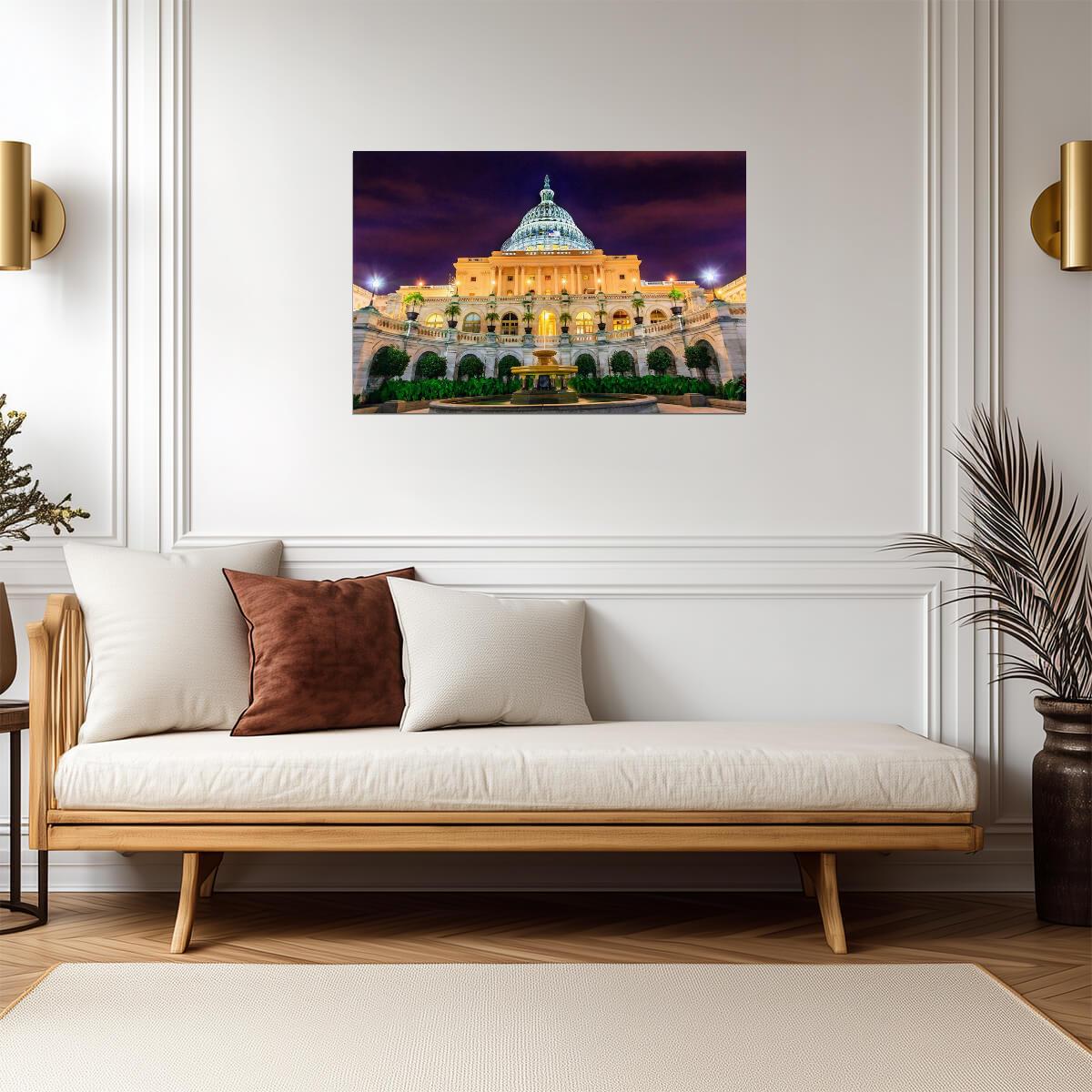 United States Capitol Illuminated at Night | Washington D.C. Photography | Landmark Poster - Photography Poster