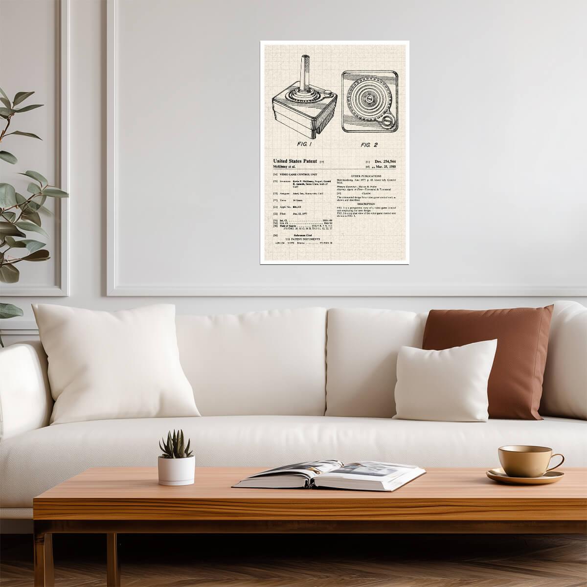 Vintage Joystick Patent Diagram | Retro Gaming Poster | Gamer Blueprint Wall Art